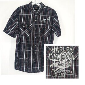 Harley Davidson Shirt Mens Medium Black Plaid HD03 Legendary Motorcycles Eagle